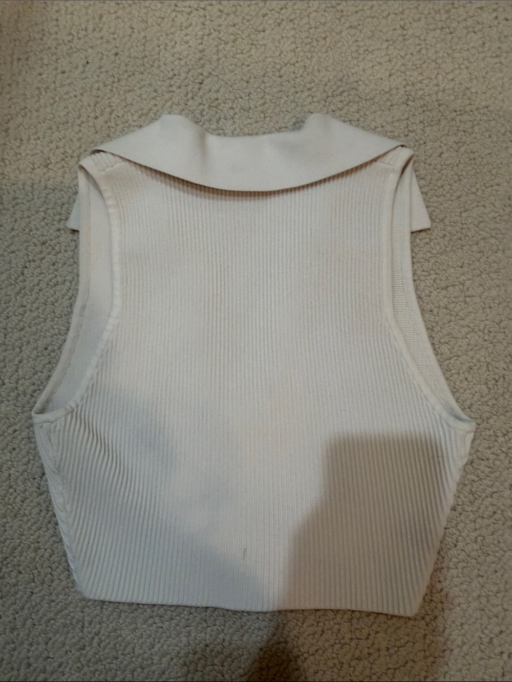 Aritzia Babaton Cream Ribbed V-Neck Collared Tank - Picture 3 of 3
